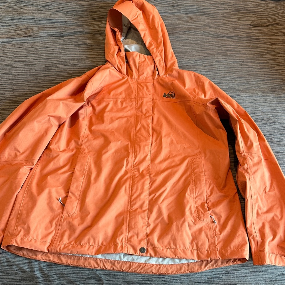 REI Vibrant Orange Hooded rain Jacket